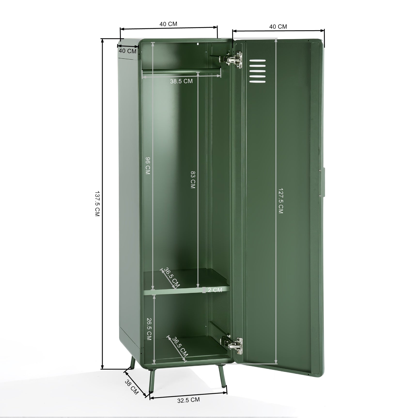 Armoire/Casier métallique vert au style industriel avec étagères - WALNUT