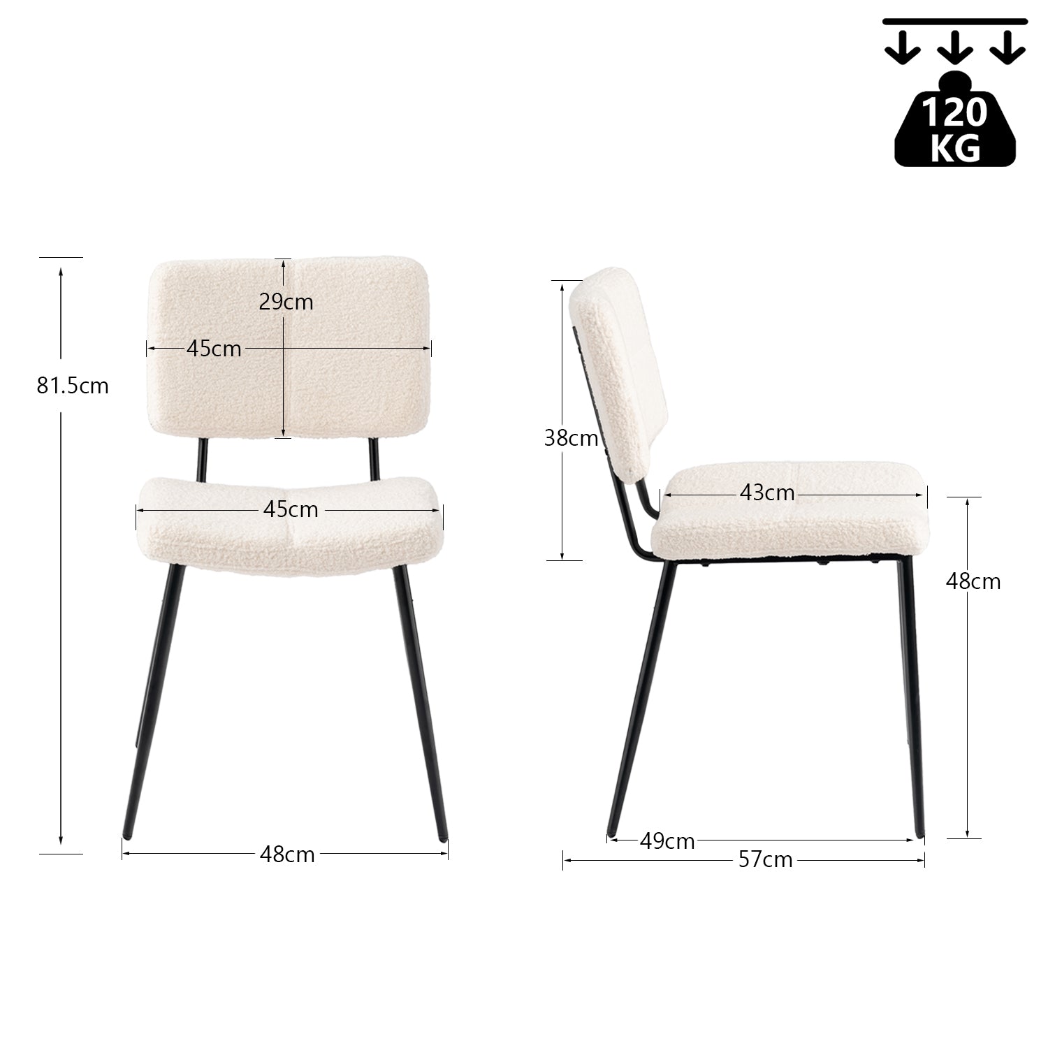 Lot de 4 chaises de salle à manger scandinaves en tissu mouton bouclette beige - POMONA