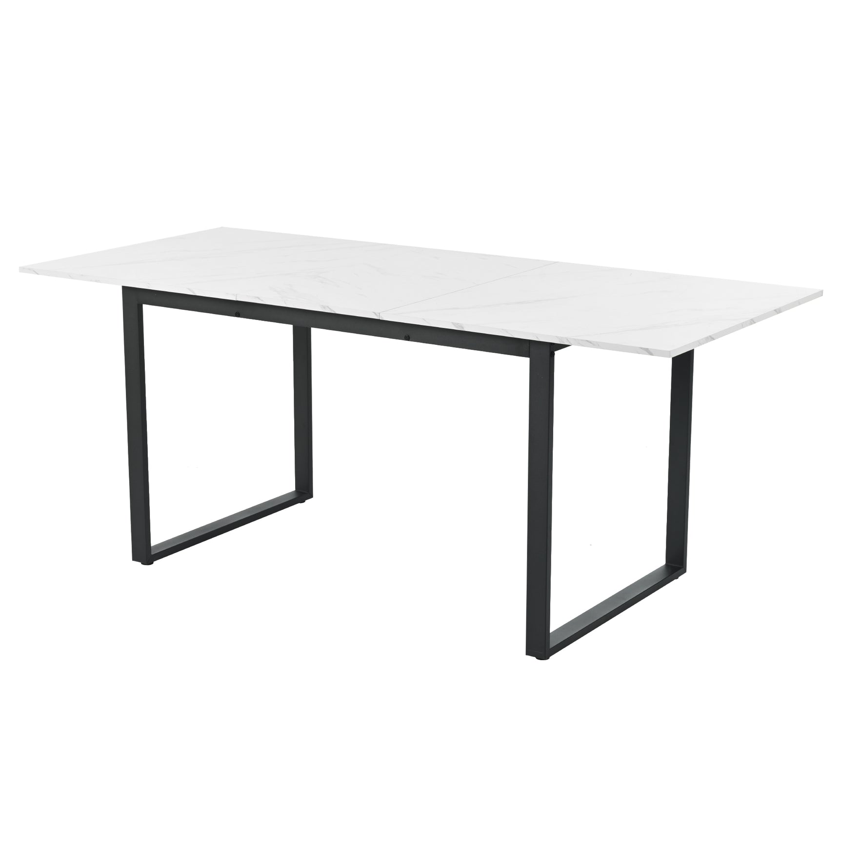 Extensible dining table 140/180x80x75 cm with MDF tray white marble effect and black metal feet