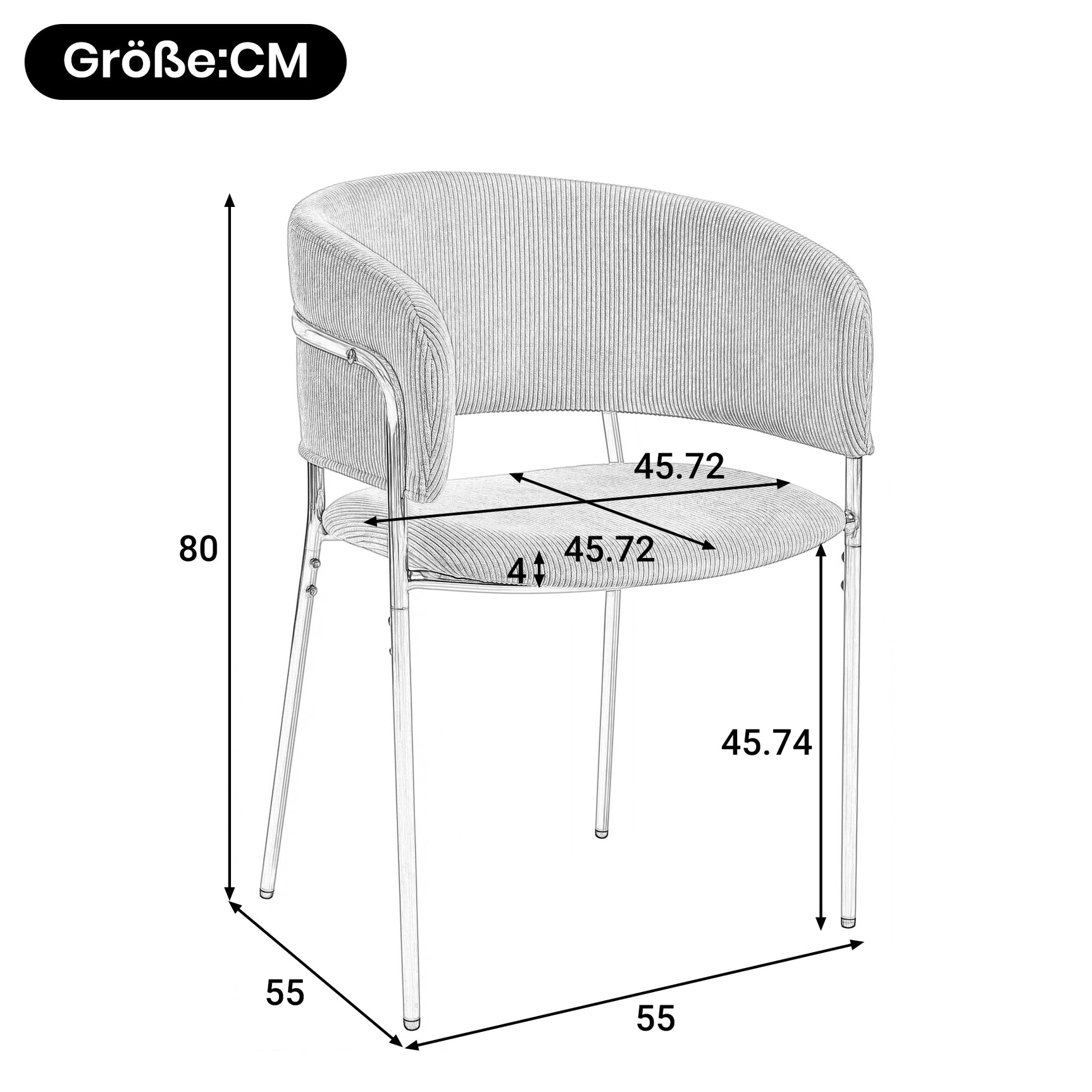 Set von 2 modernen grauen Stühlen mit gehacktem Stoff mit geneigten Holz- und Metallfüßen, ergonomischen Rückenlehnen und verstellbaren Füßen