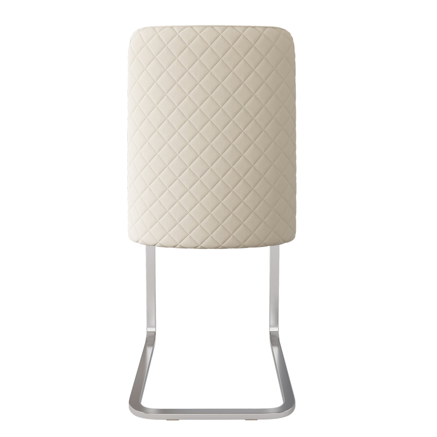 Set of 2 beige velvet dining chairs with diamond pattern and silver metal feet backrest