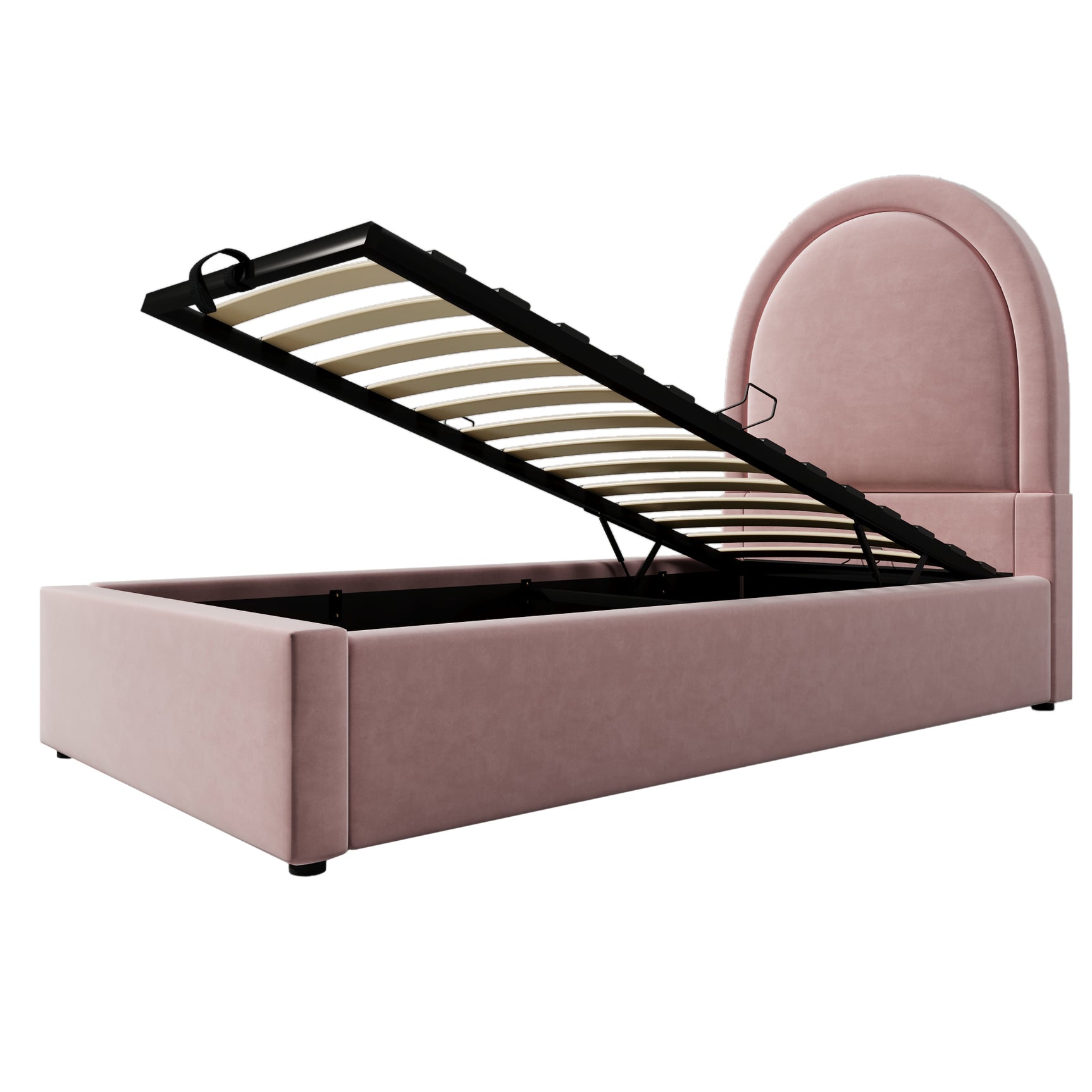 Packaged children's bed 90 × 190 cm (without mattresses) in pink velvet with arched headboard