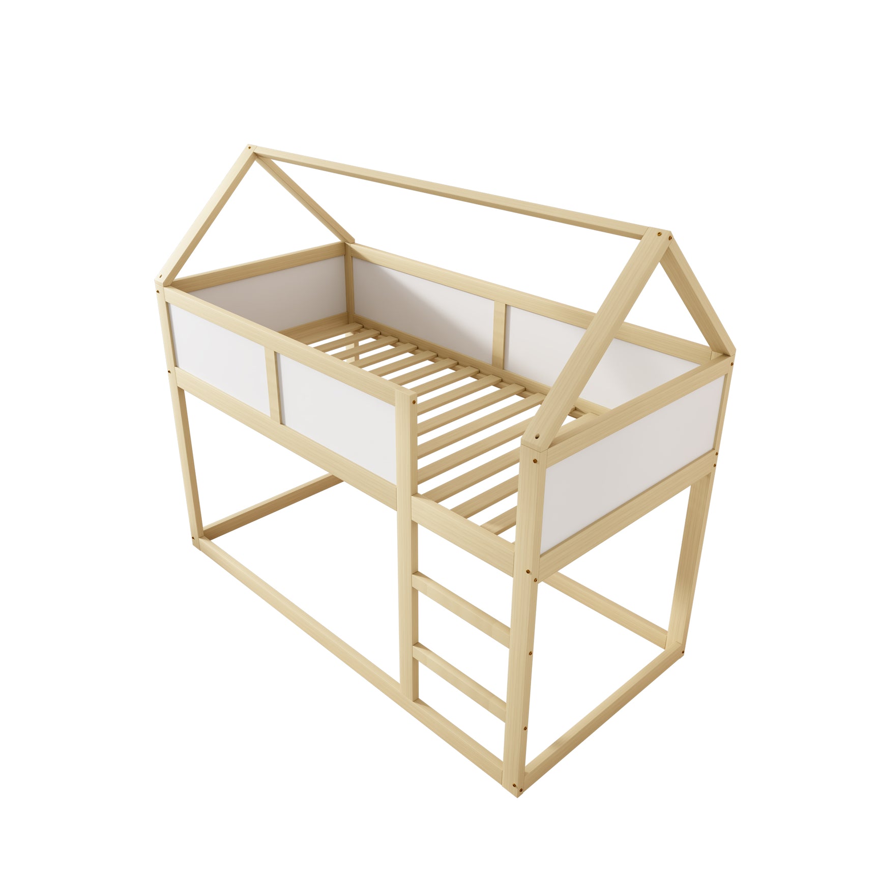 Hochbett für Kinder 90x200 cm aus Massivholz mit Leiter, Kabinendesign und Naturholzoberfläche