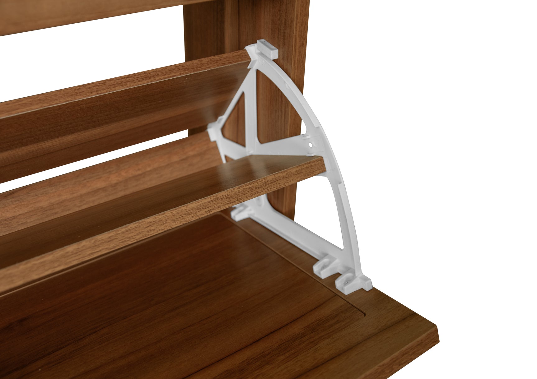 Meuble à chaussures en noyer 60x24x110 cm avec 2 portes en rotin, 1 tiroir et étagères réglables