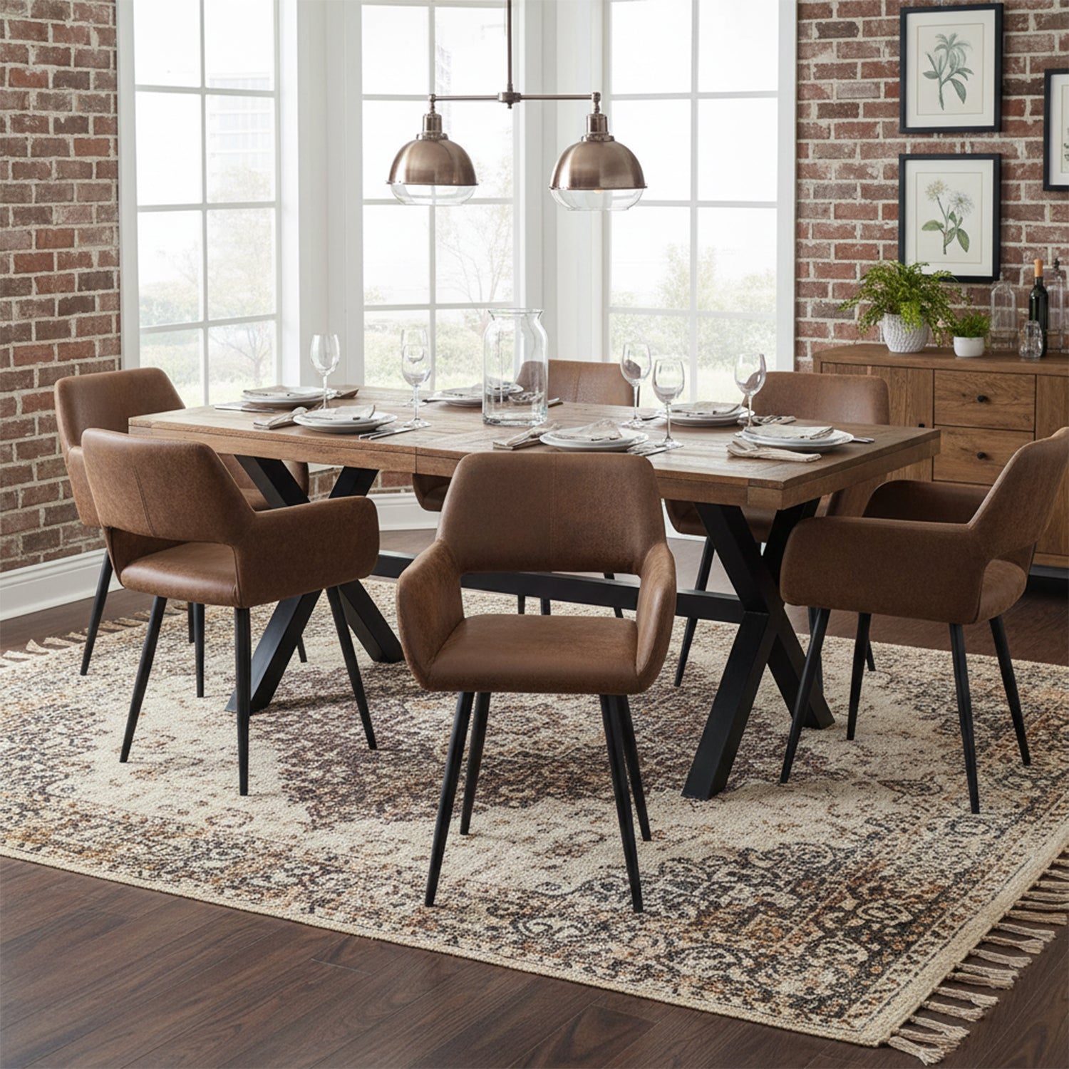 Lot de 6 fauteuils de salle à manger industriels avec accoudoirs en suédine - CROMWELL