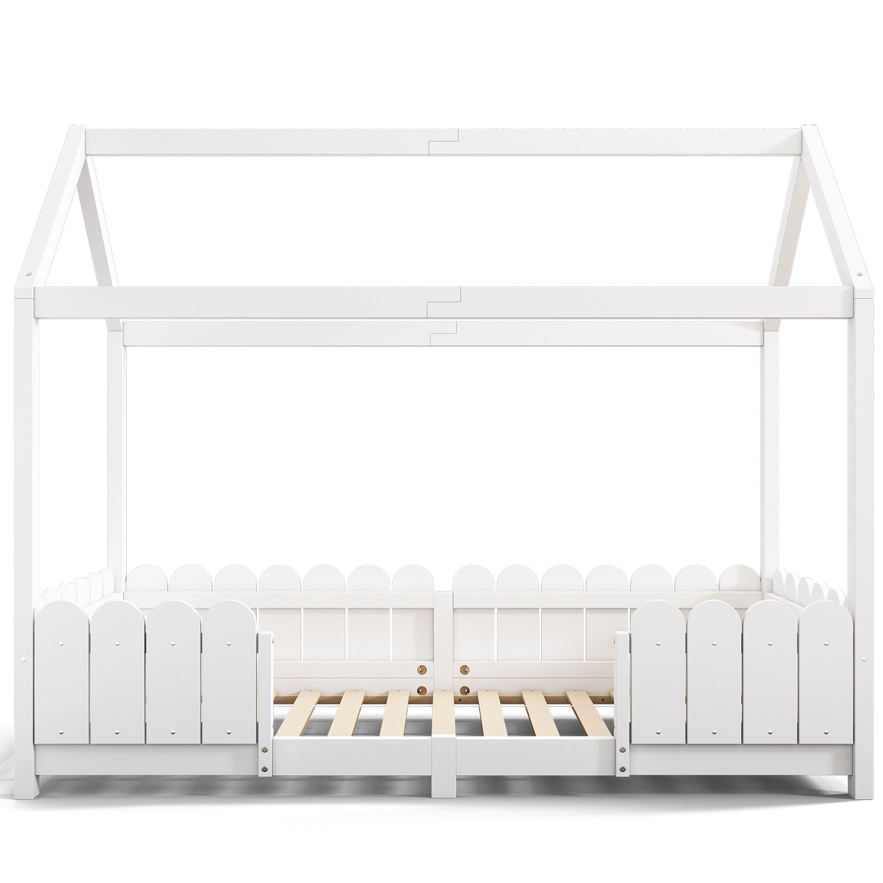 Kinderkabine 90x200 cm weiß in festem Holz mit Sicherheitsbarrieren und Schleiferboxen (ohne Matratzen)