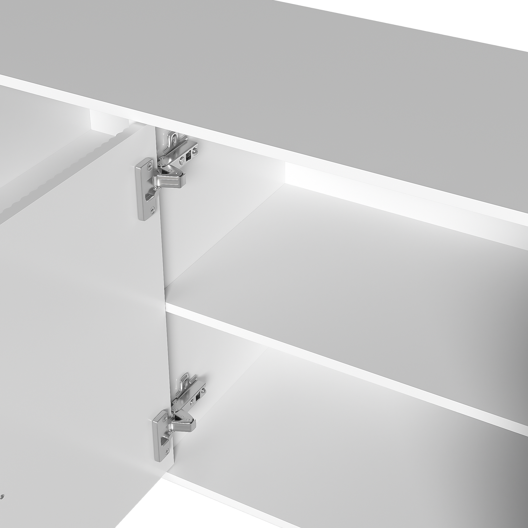 Modernes Weiß- und Holzbuffet mit 3 Schubladen und Schiebetüren mit Lamellen