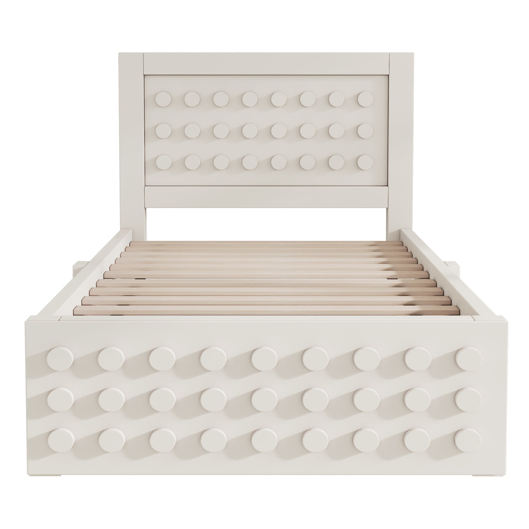 Lit enfant blanc 90x200 cm avec tiroir de rangement et design créatif en blocs, cadre en bois massif