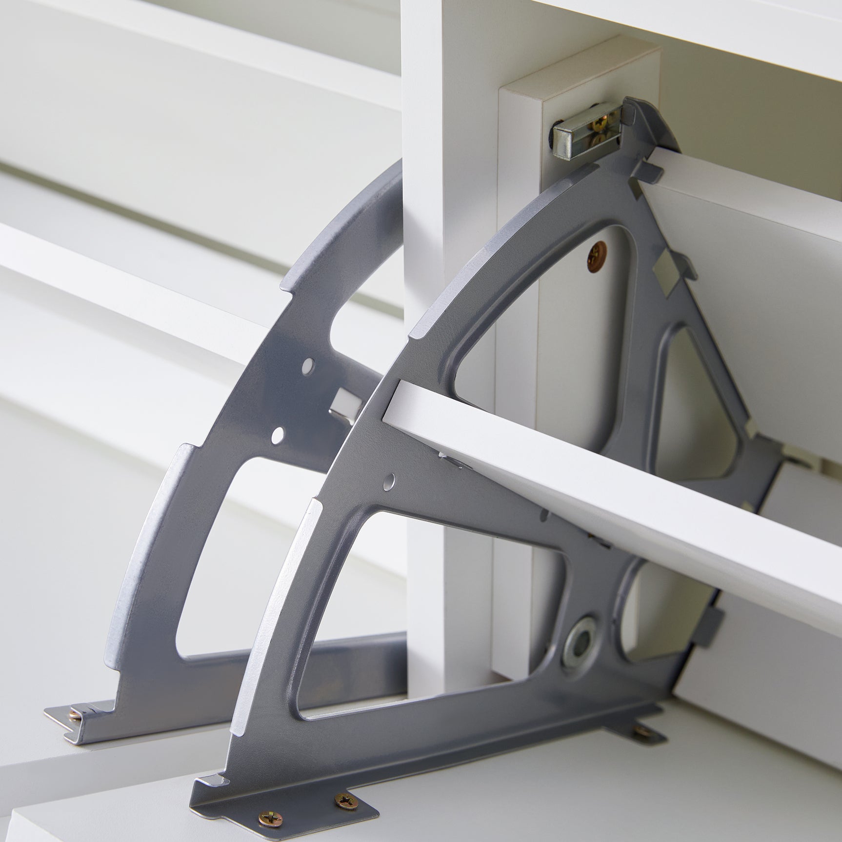 Meuble à chaussures moderne avec 6 abattants et étagères ouvertes, blanc – L118 x H115 x P25 cm