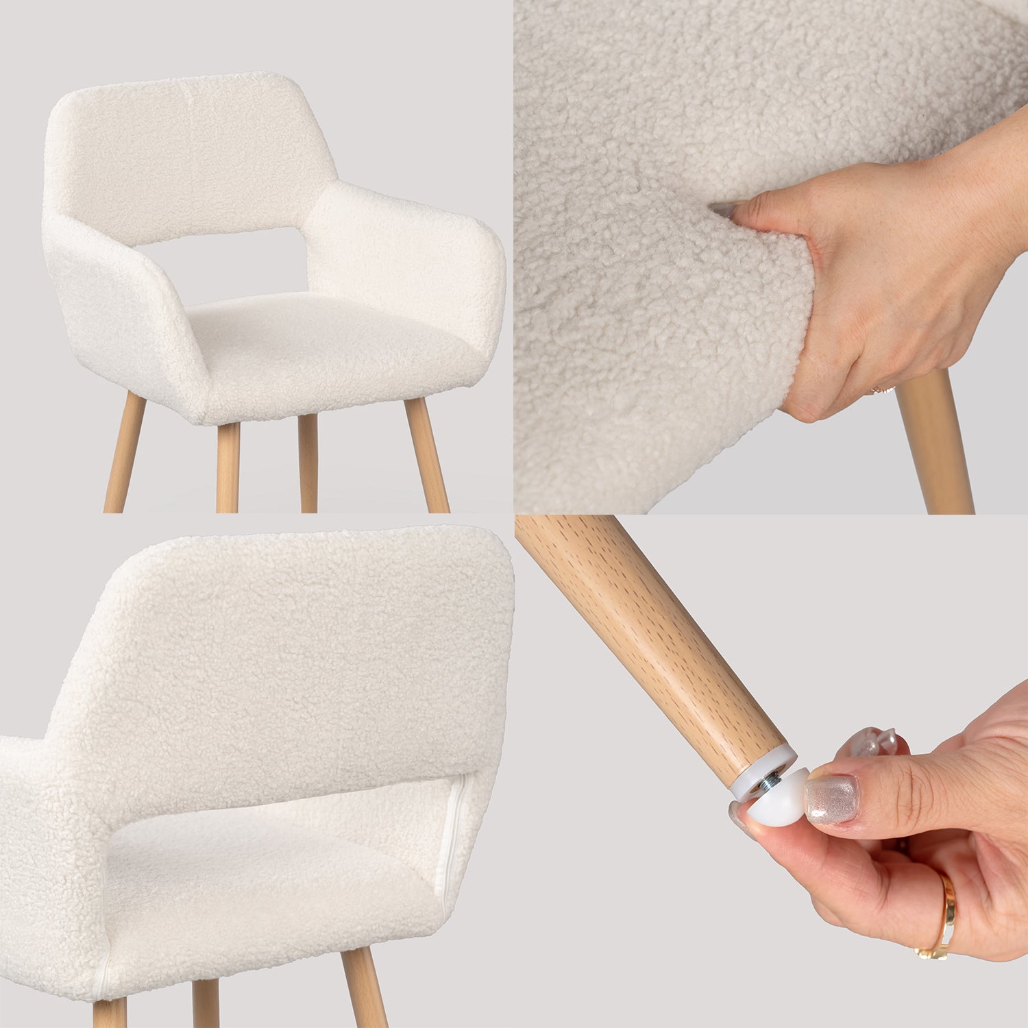 2 skandinavische Esszimmer Sessel mit Armlehnen im Beige Boulette Stoff - Cromwell