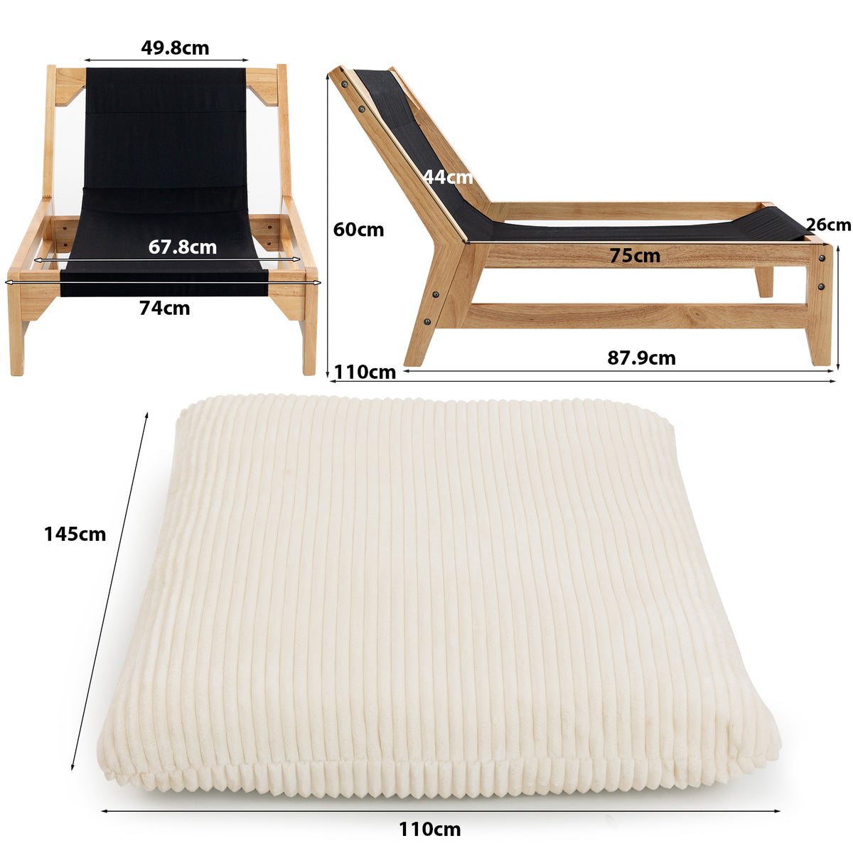 Fauteuil en velours côtelé beige sans accoudoirs