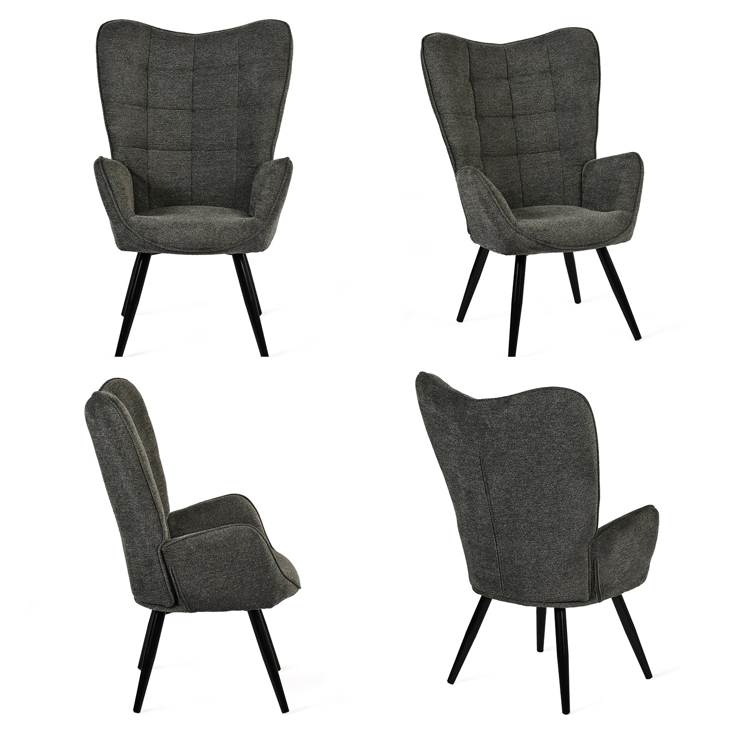 Fauteuil scandinave avec accoudoirs en tissu gris foncé à surpiqûres - FUNKEL
