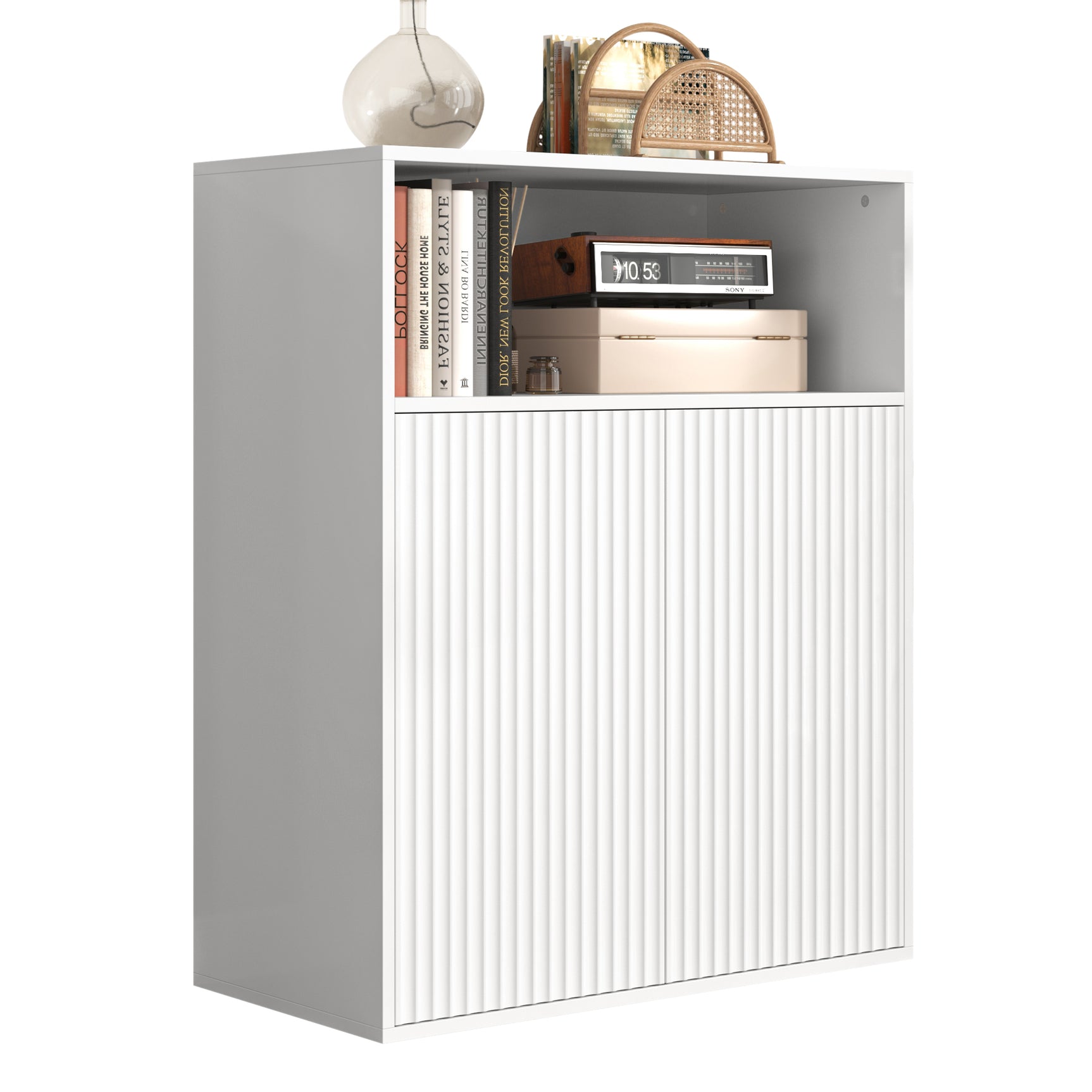 Buffet de rangement blanc 70x35x90 cm en MDF avec 2 portes magnétiques