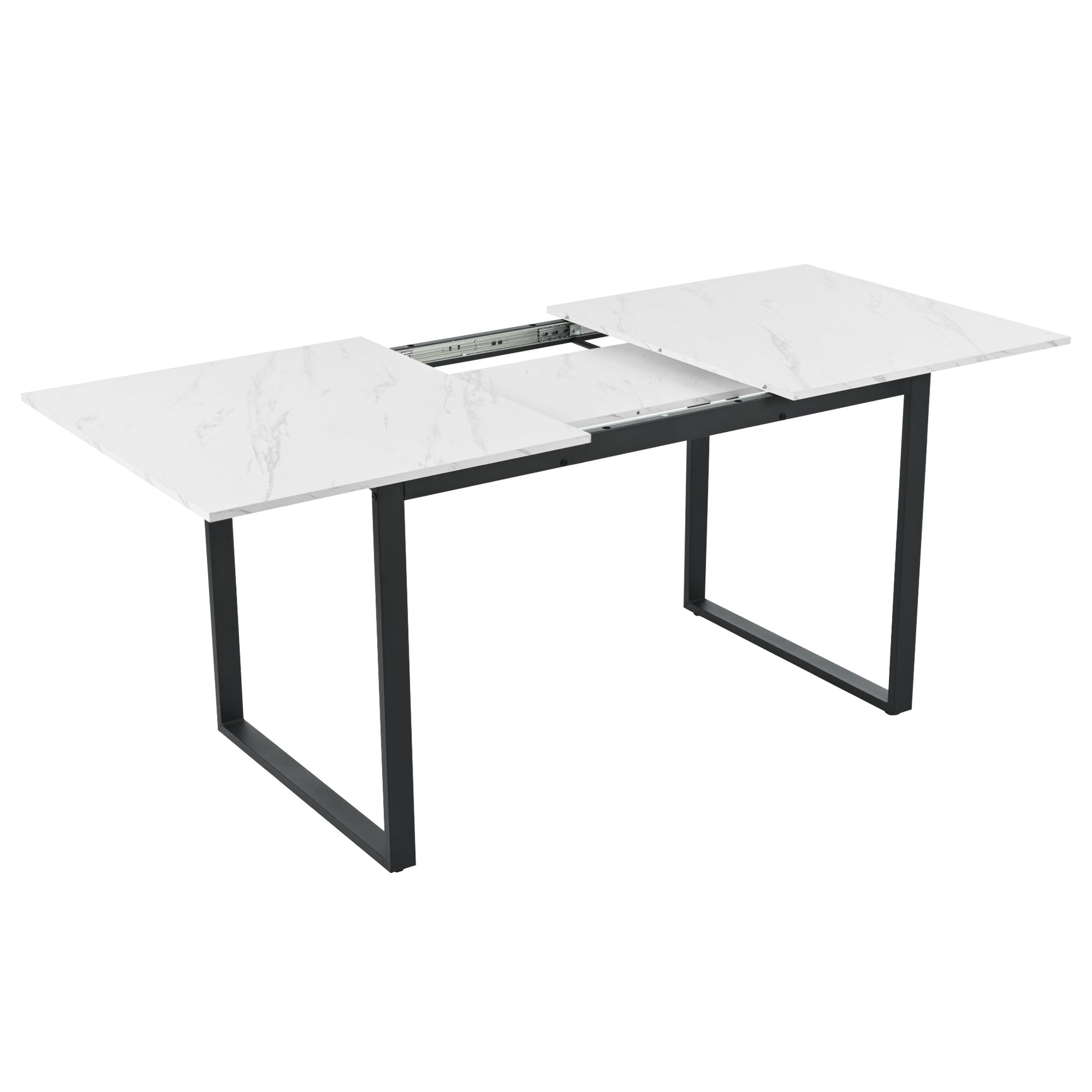 Extensible dining table 140/180x80x75 cm with MDF tray white marble effect and black metal feet