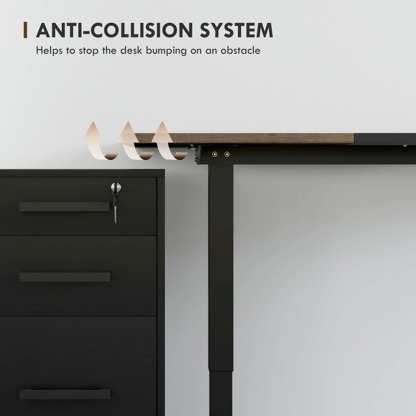 Table de bureau électrique réglable en hauteur 140x70 cm Stehschreibtisch avec moteur, cadre en métal, design nature+noir pour bureau et espace de travail