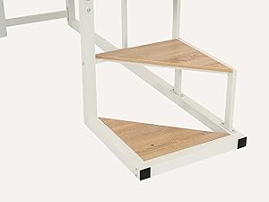 Lit mezzanine 2 places (140x200) avec sommier à lattes au style industriel blanc et bois (matelas non inclus) - UP