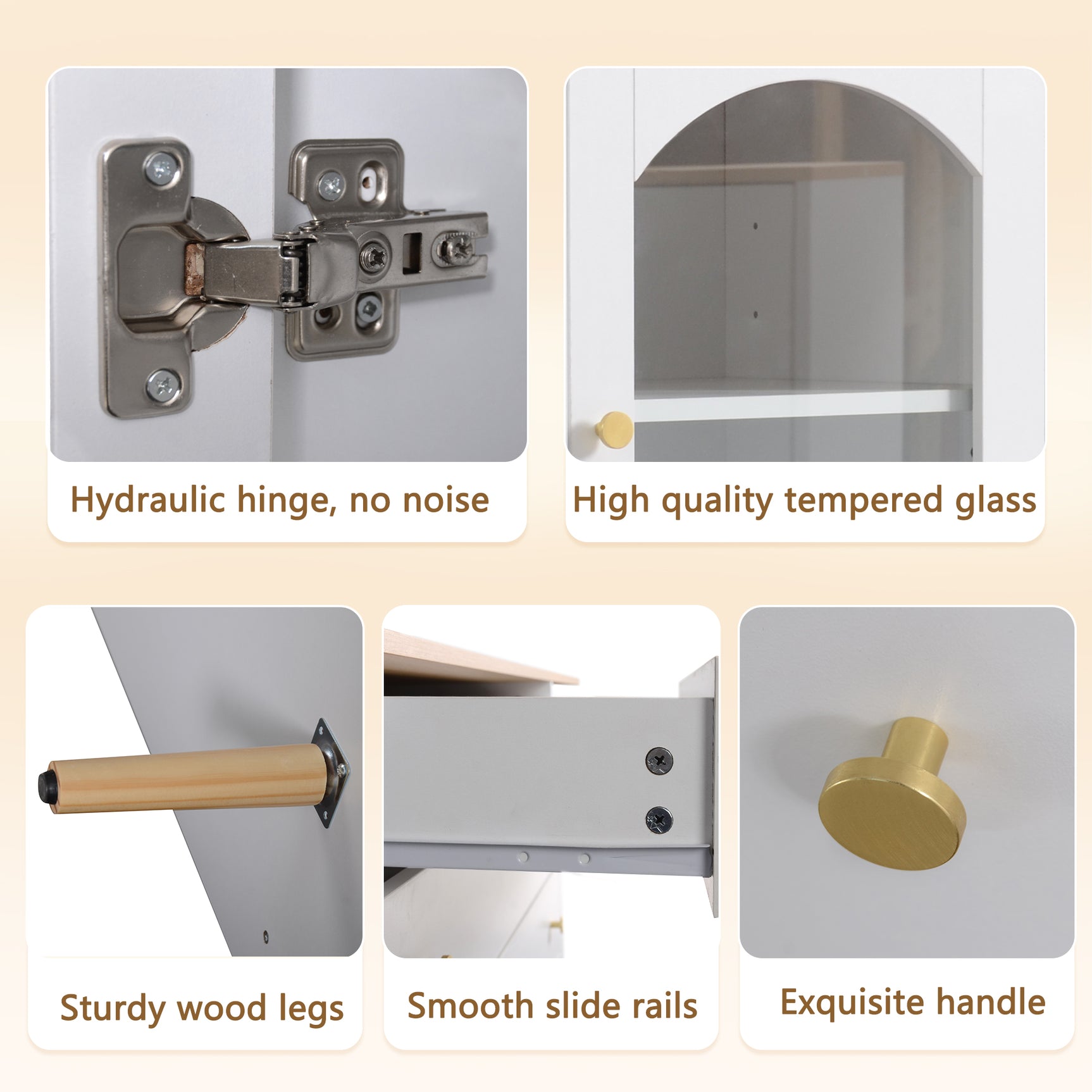 Commode blanche moderne avec 4 tiroirs spacieux et porte en verre trempé