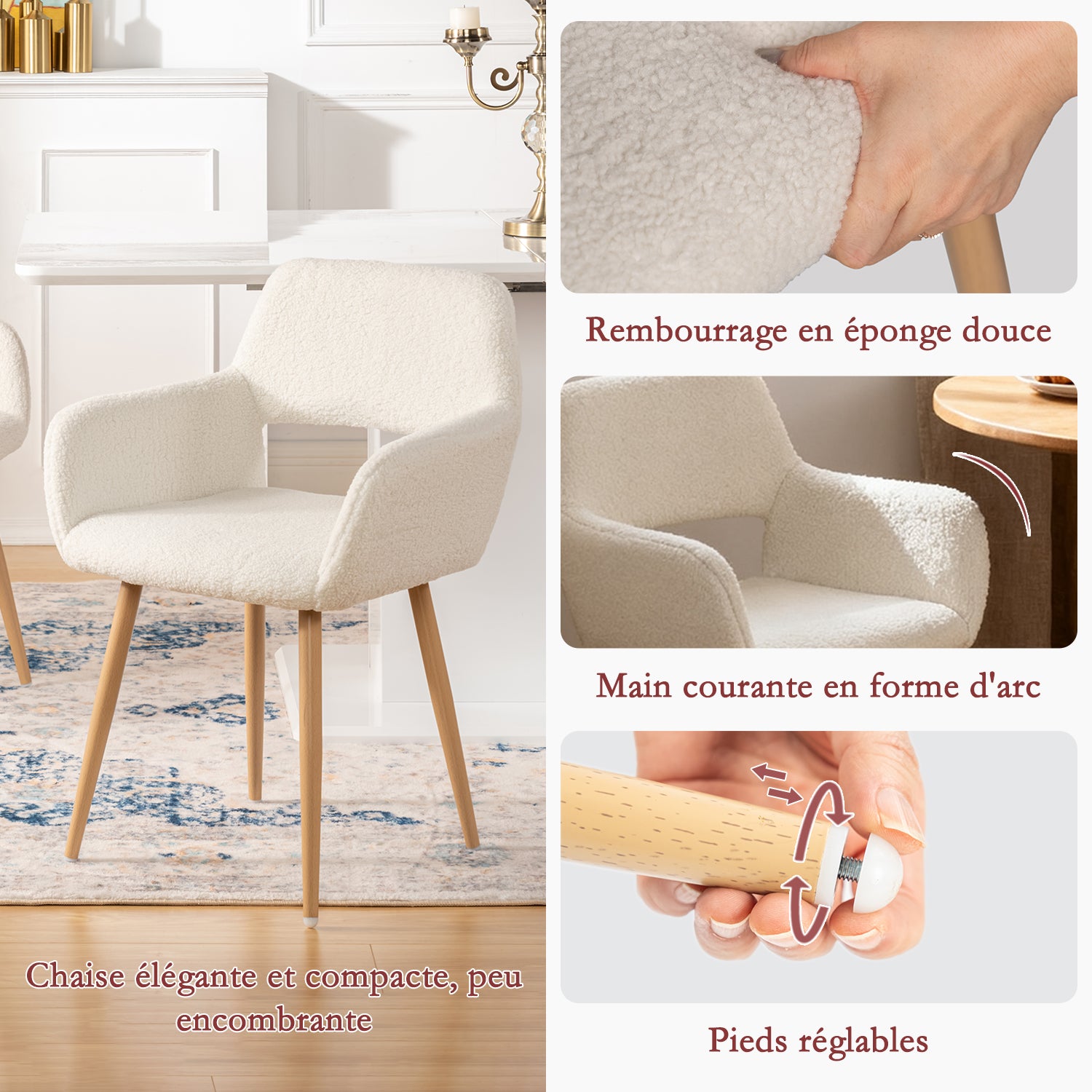 2 skandinavische Esszimmer Sessel mit Armlehnen im Beige Boulette Stoff - Cromwell