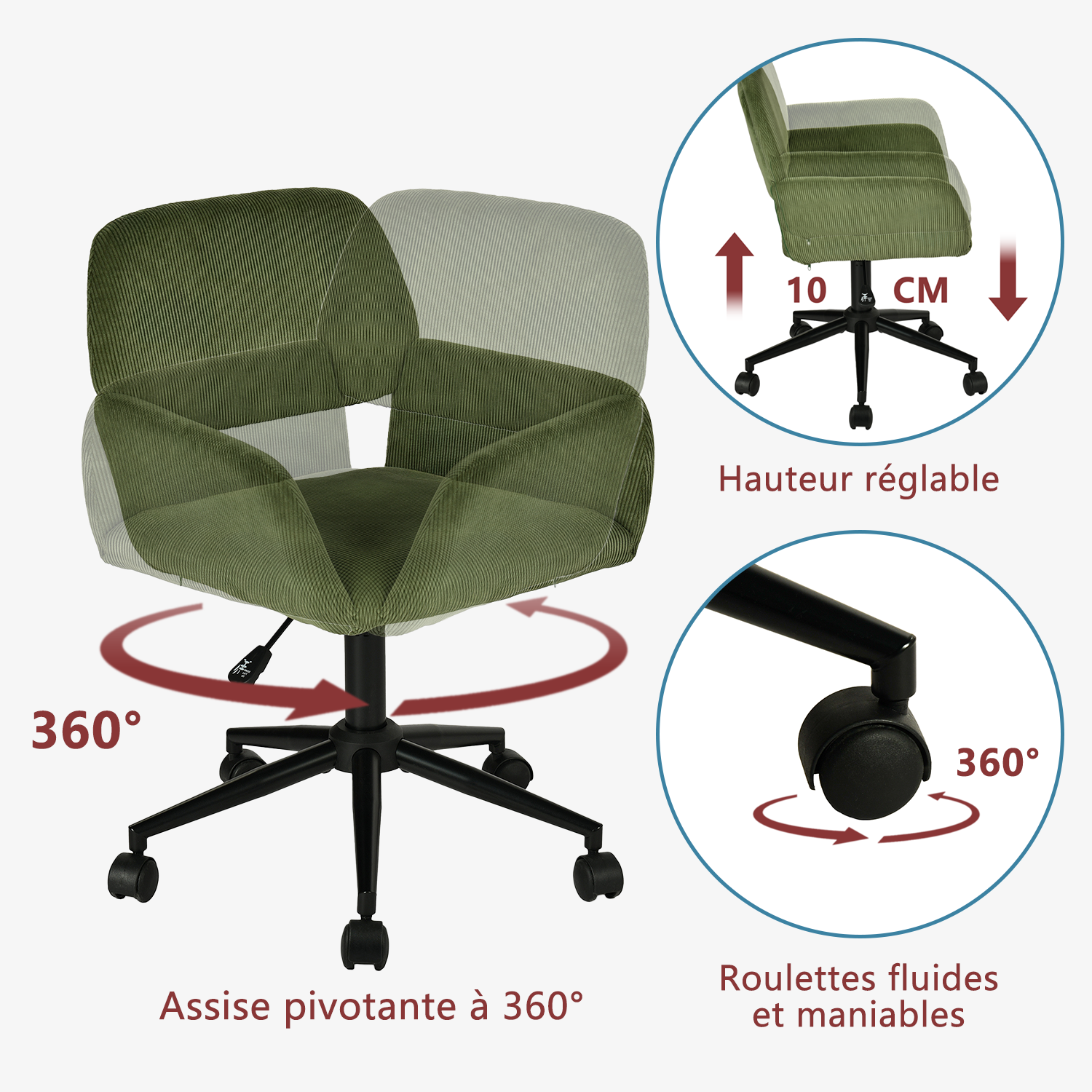 Ensemble bureau pliable et fauteuil de bureau en velours côtelé vert olive ââ‚?ASCOLI & ROSS