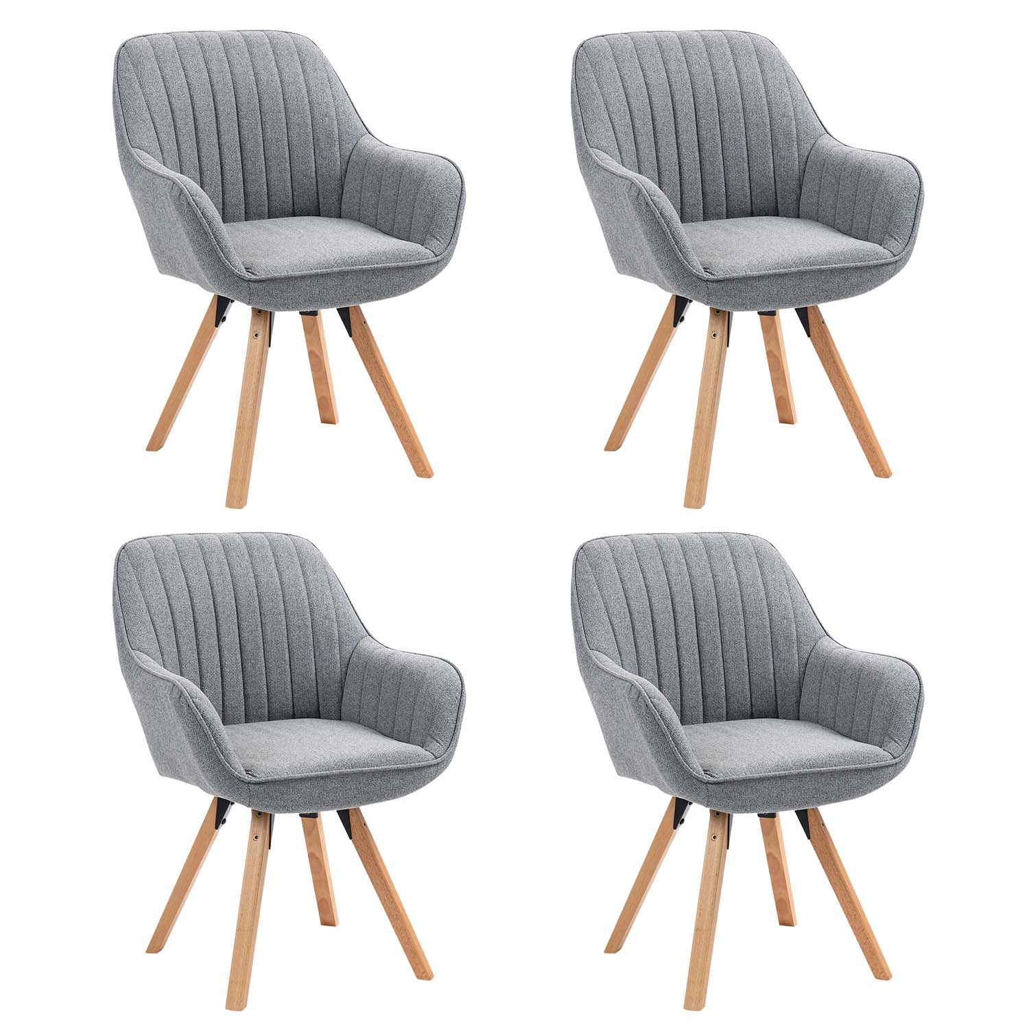 Set aus 4 bequemen grauen Stoff-Esszimmerstühlen mit 360°-Drehgelenk – CARSON FABRIC GREY 4STK