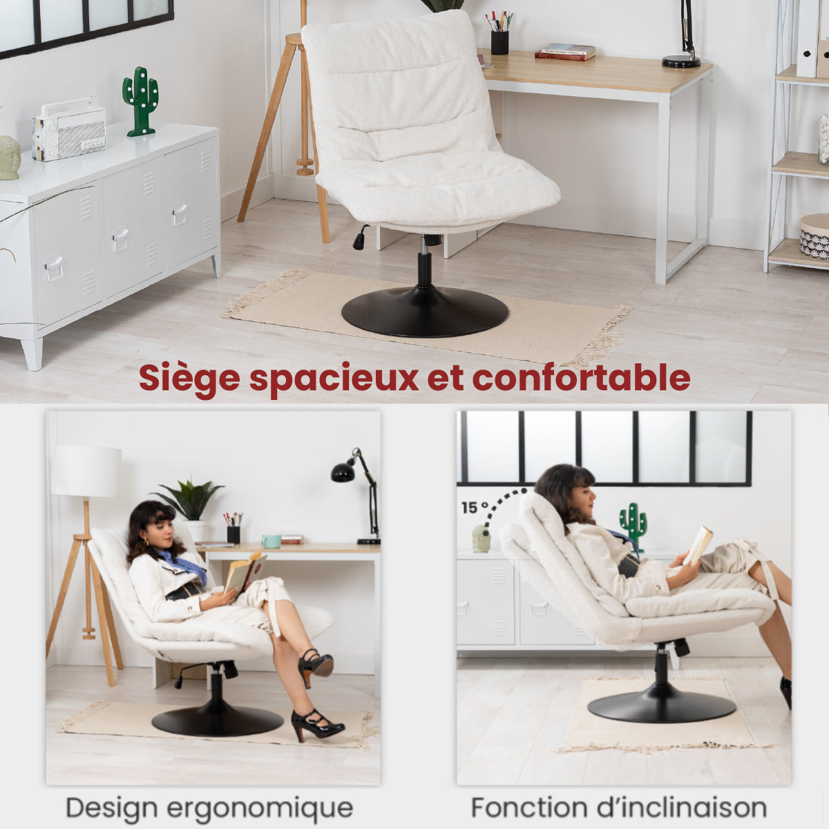 Recretion Stuhl Verstellbare Stoffschafe Locken 360 ° - Lambery