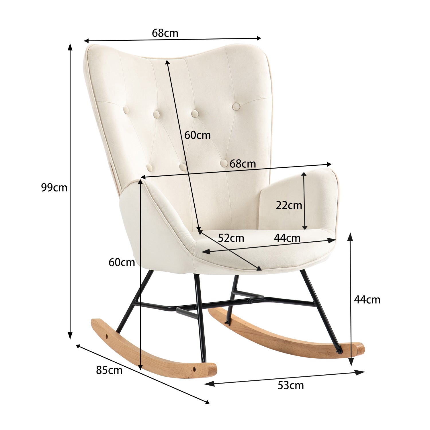 Fauteuil à bascule allaitement scandinave confortable en velours beige capitonné - EPPING