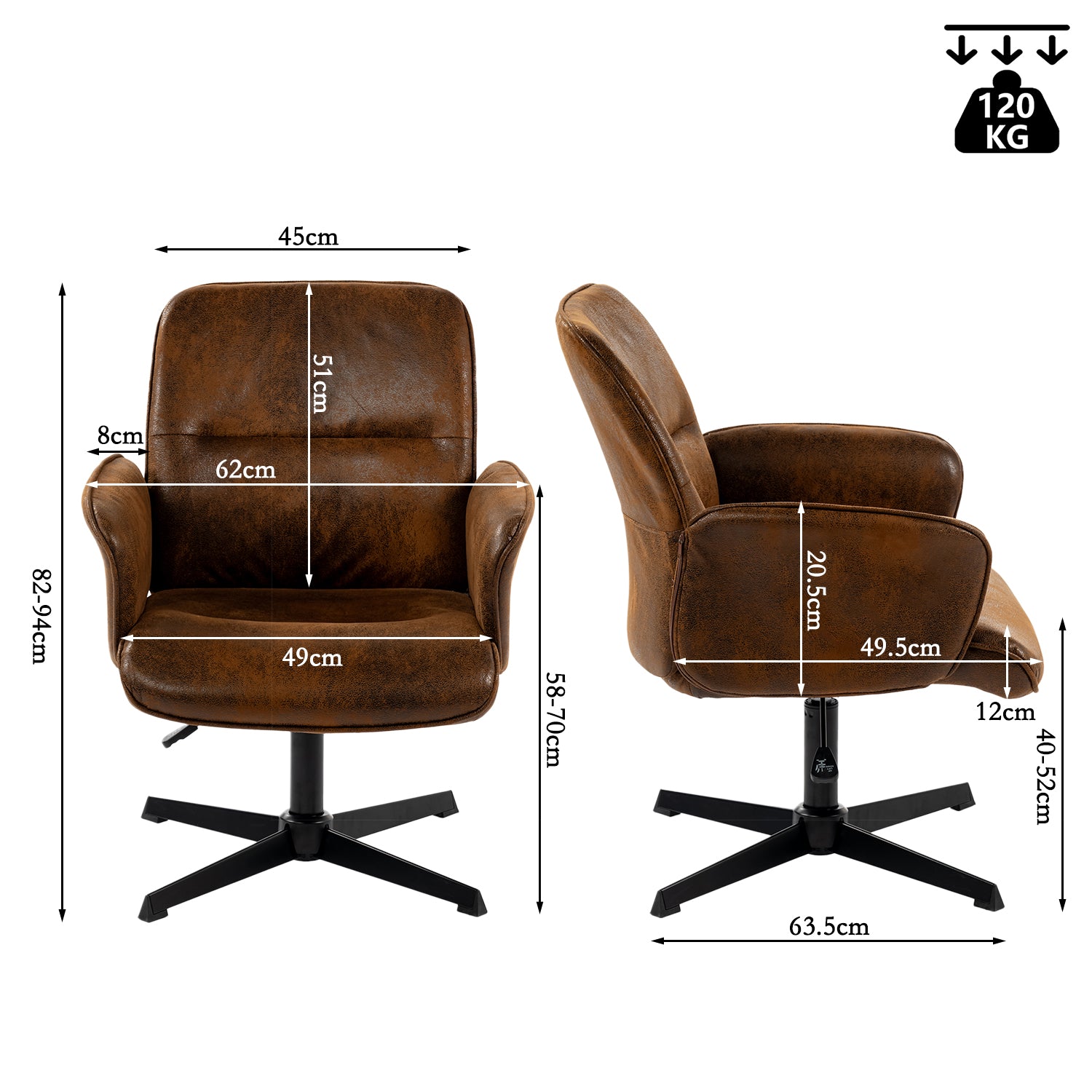 Ergonomic adjustable swivel office chair with suede armrests - THOMASINA