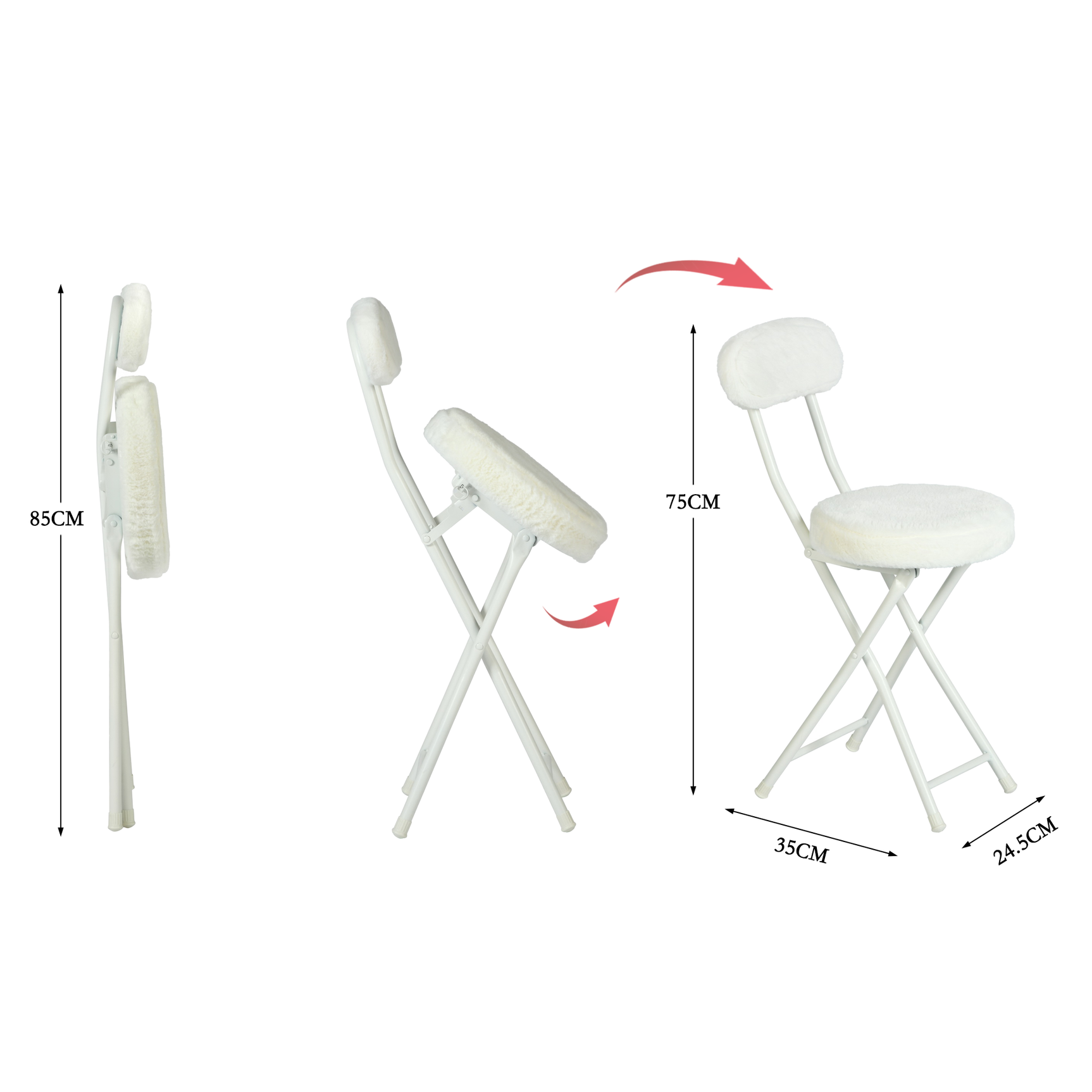Set von 4 Stühlen/Klapphocker, runder Sitz im Stoff Fellfell weißes Fell - Ernst
