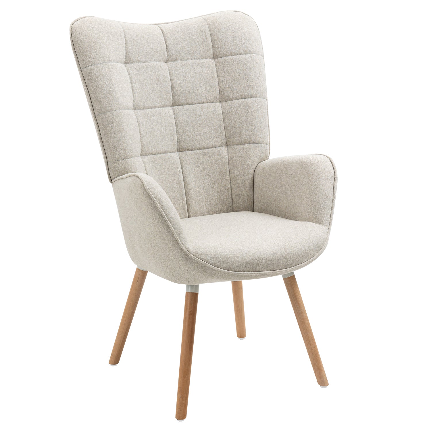 Scandinavian armchair with armrests in beige fabric with stitching - Funkel