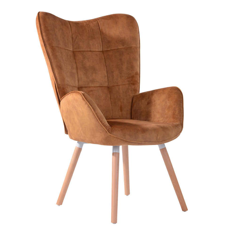 Scandinavian armchair with mustard velvet armrests with stitching - Bogdan