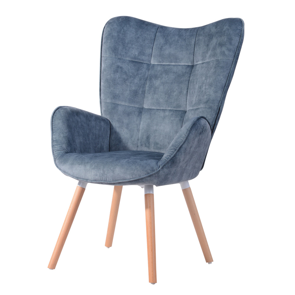 Scandinavian armchair with blue velvet armrests with stitching - bogdan