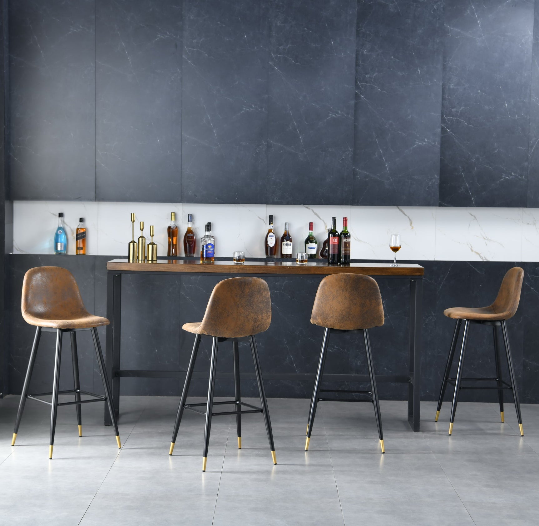 Set mit 2 industriellen Barhockern mit Wildlederrücken – CHARLTON BAR