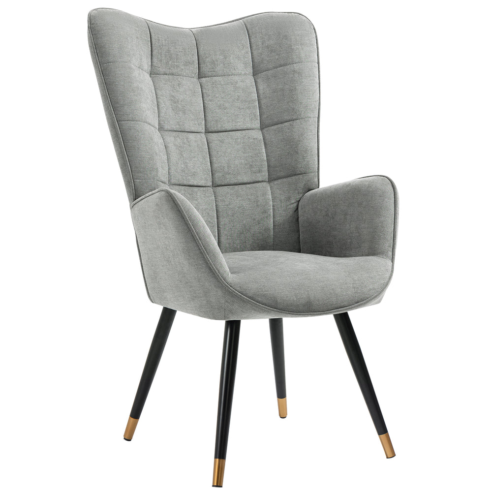 Scandinavian armchair with armrests in gray fabric with stitching - Funkel