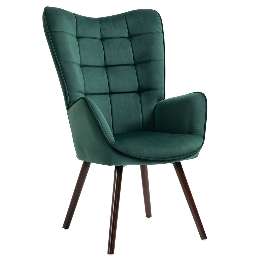 Scandinavian armchair with green velvet armrests with stitching - Funkel