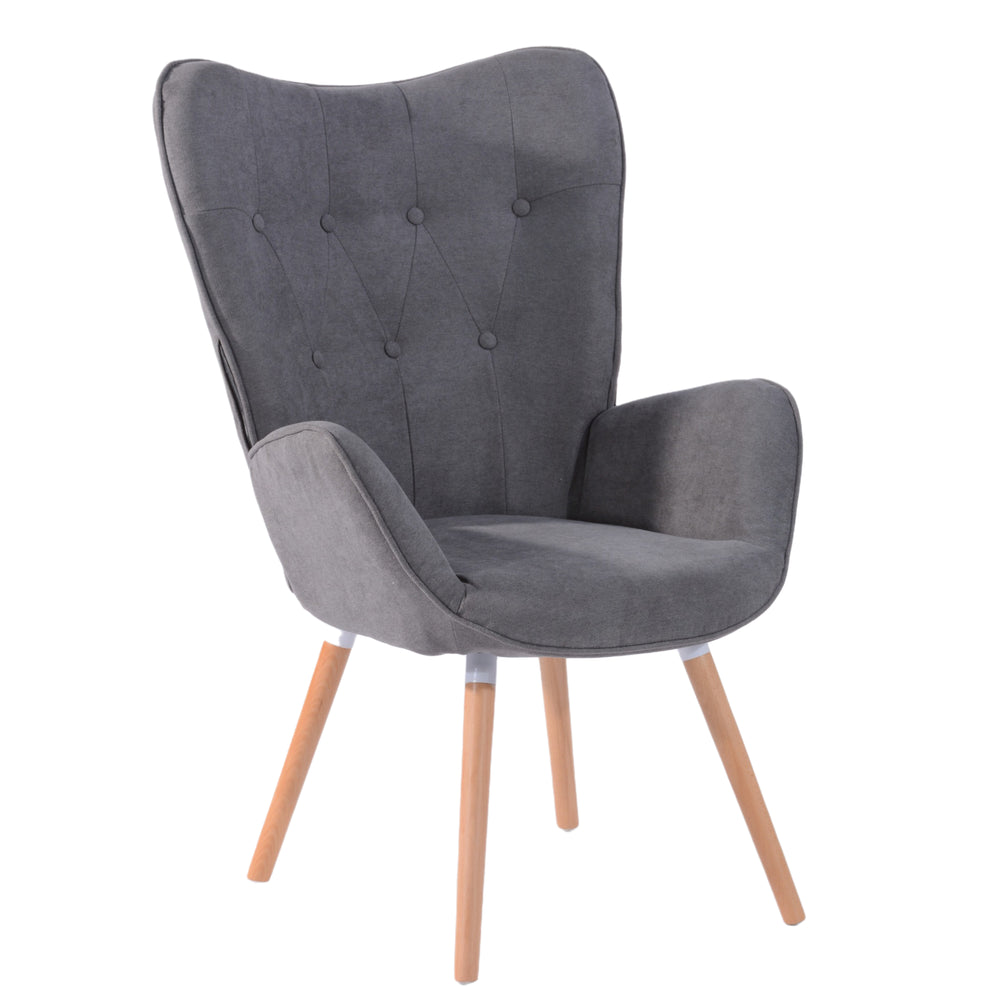 Scandinavian armchair with armrests in dark gray fabric - Kas