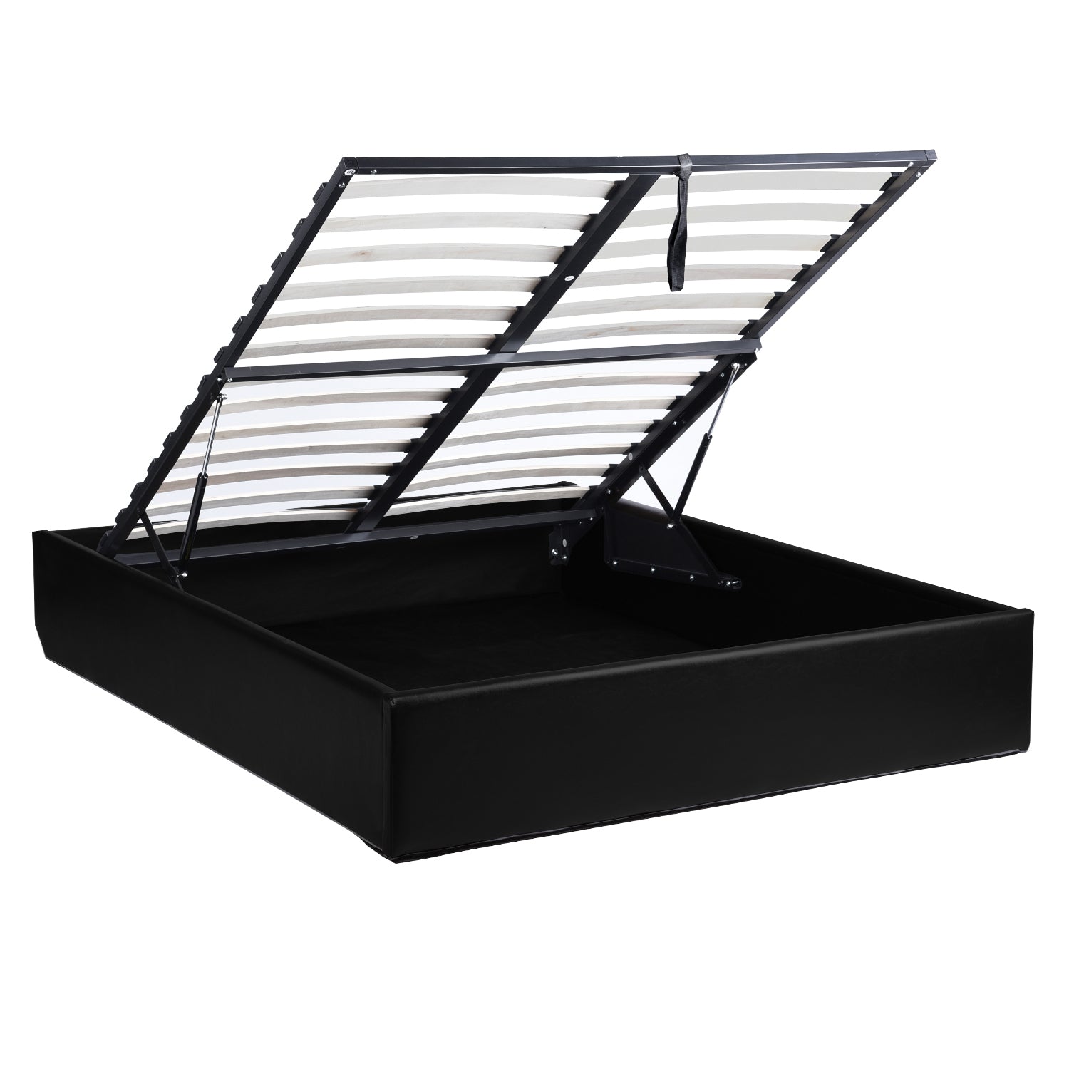 Lit coffre 2 places (140x190) avec sommier à lattes au style scandinave en similicuir noir - MAJESTY