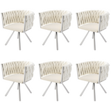 Set aus 4 Esszimmerstühlen im Industriestil mit geflochtener Rückenlehne aus beigem Stoff – MILIANA