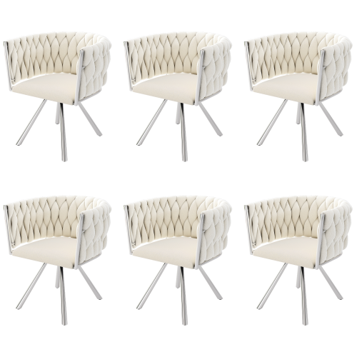 Set aus 4 Esszimmerstühlen im Industriestil mit geflochtener Rückenlehne aus beigem Stoff – MILIANA