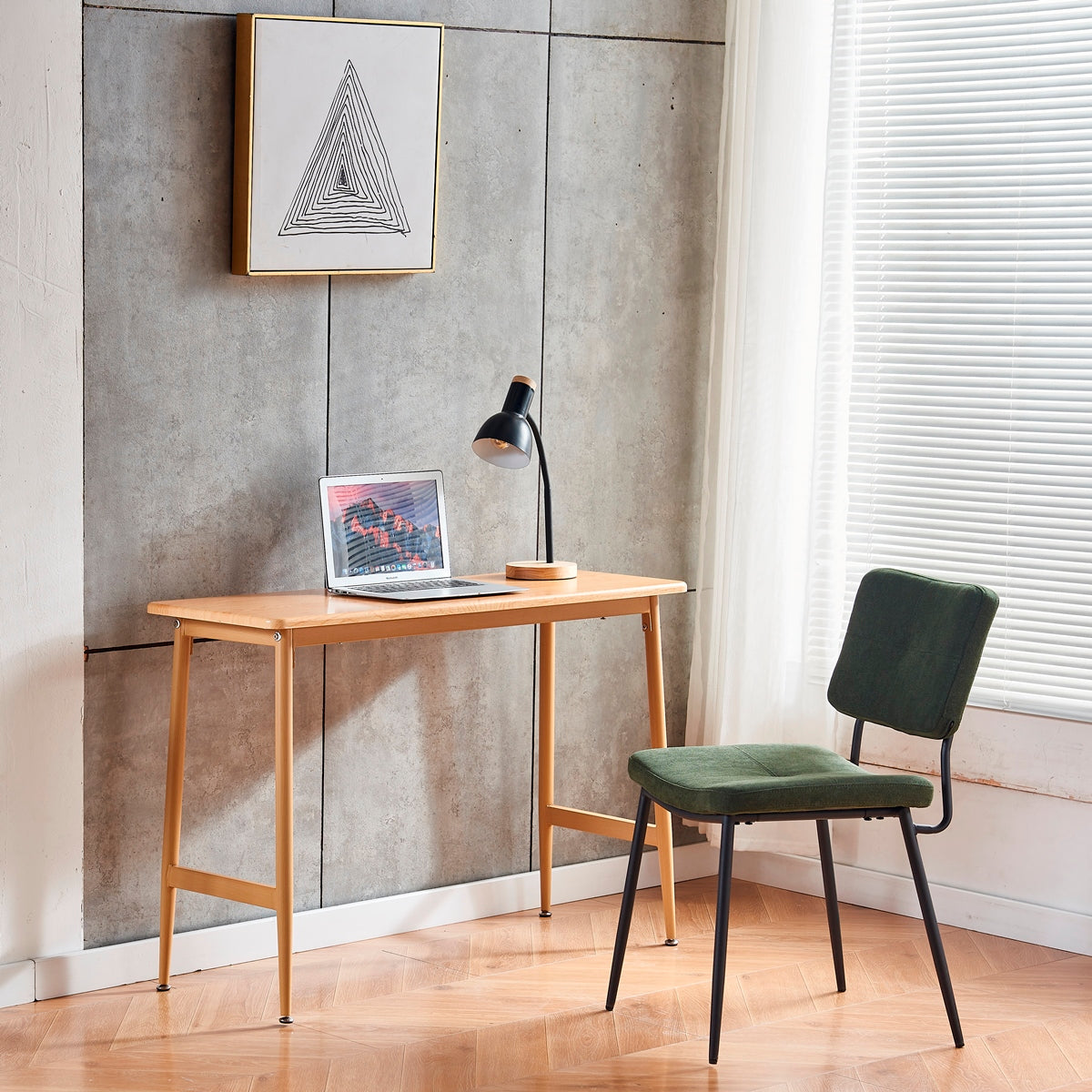 Lot de 2 chaises de salle à manger industrielles en tissu vert - KAROMI