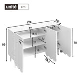 Modernes Weiß- und Holzbuffet mit 3 Schubladen und Schiebetüren mit Lamellen