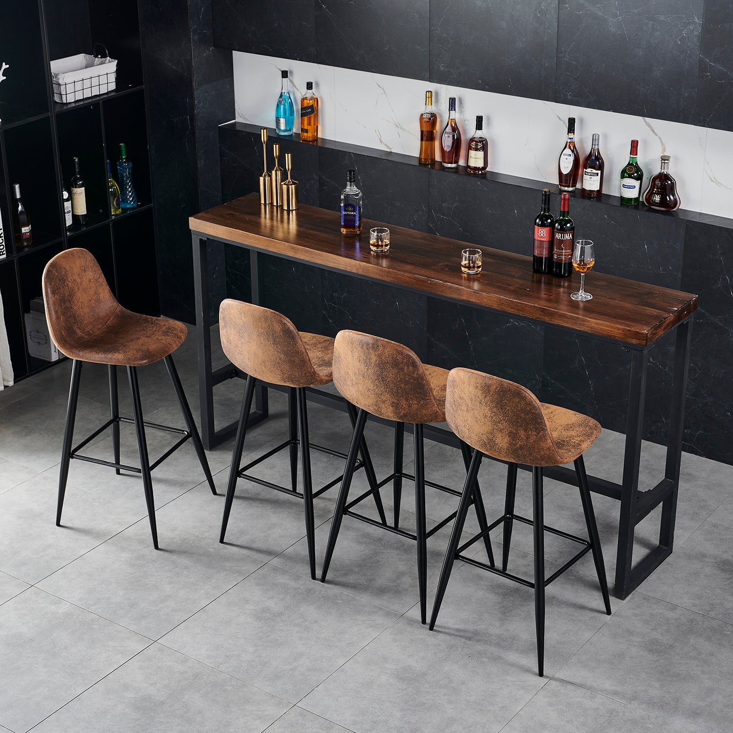 Set di 2 sgabelli da bar industriali con schienale in pelle scamosciata - CHARLTON BAR
