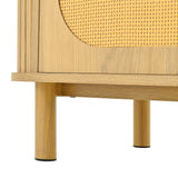 Oak caning buffet with 3 drawers, 2 doors, adjustable shelves and anti-breeching device-120 × 40 × 74 cm