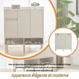 Meuble à chaussures blanc avec étagères réglables, commode minimaliste pour l'entrée, avec pieds en bois massif