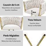 Lot de 6 chaises pivotantes de salle à manger en velours beige avec pieds en métal doré