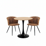 Ensemble de salle à manger de style vintage composé d'une table ronde en chêne et de 2 fauteuils en suédine marron