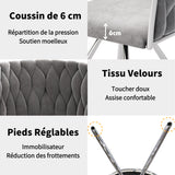 Lot de 4 chaises de salle à manger pivotantes en velours gris avec pieds en métal argenté