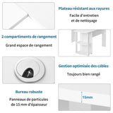 Eckschreibtisch L-forme 140x140x75 cm Computertisch avec 2 étagères, tabletop en contreplaqué blanc pour bureau à domicile