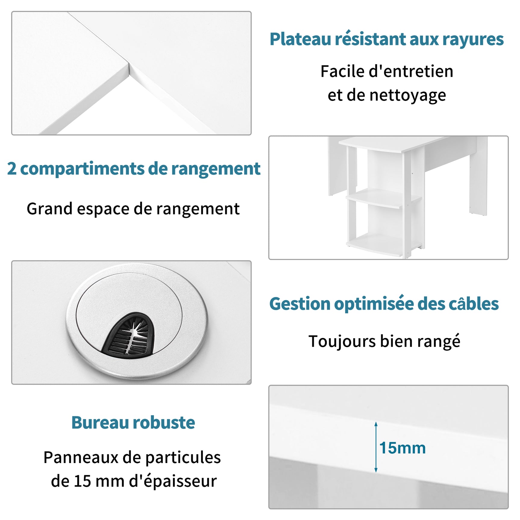 Eckschreibtisch L-forme 140x140x75 cm Computertisch avec 2 étagères, tabletop en contreplaqué blanc pour bureau à domicile