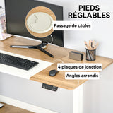 Table de bureau électrique réglable en hauteur 140x70 cm Stehschreibtisch avec moteur, cadre en métal, design nature+blanc pour bureau et espace de travail