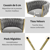Lot de 6 chaises pivotantes de salle à manger en velours gris avec pieds en métal doré